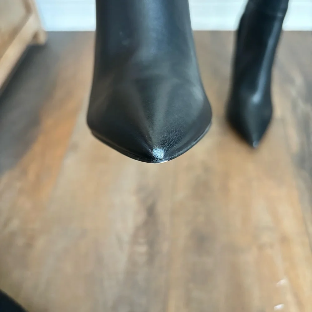 ALDO Women Size 7 Milann Pointed-Toe Tall 4” Stiletto Heel Black Leather Boots - Picture 11 of 12